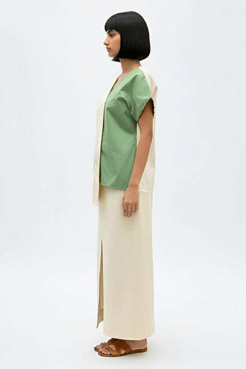 Ivory-Asparagus Green Skirt Set