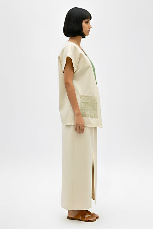 Ivory-Asparagus Green Skirt Set