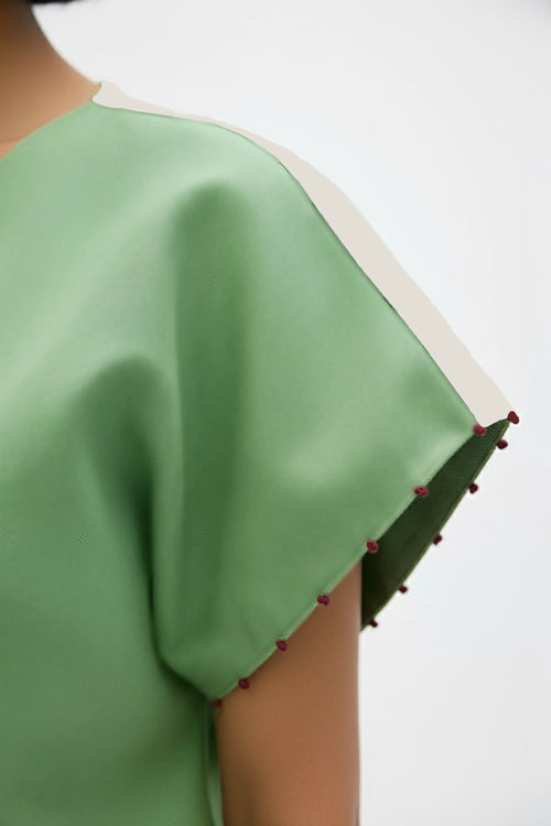 Ivory-Asparagus Green Skirt Set