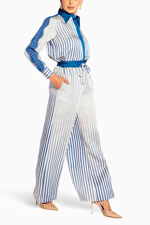 Blue Lined Pant Set