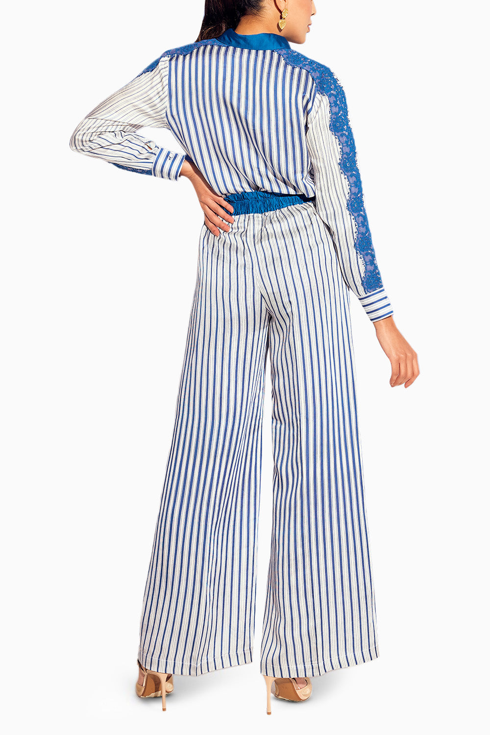 Blue Lined Pant Set