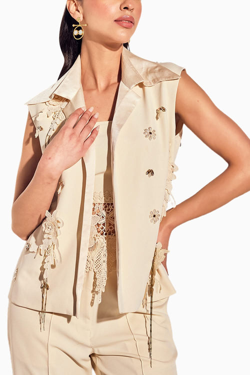 Ivory Pearl Sleeveless Jacket