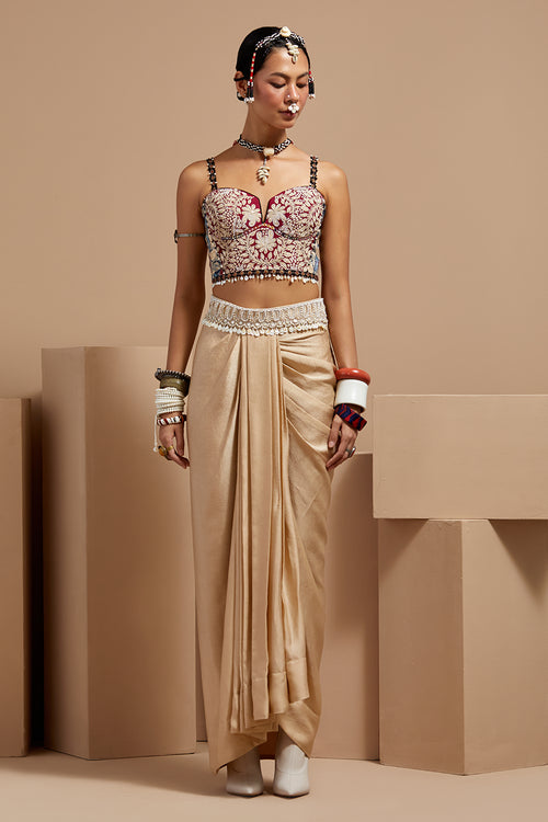 Multi Basque Chandra Corset Blouse With Drape Skirts