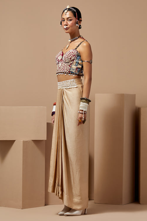Multi Basque Chandra Corset Blouse With Drape Skirts