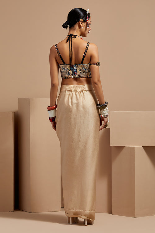 Multi Basque Chandra Corset Blouse With Drape Skirts