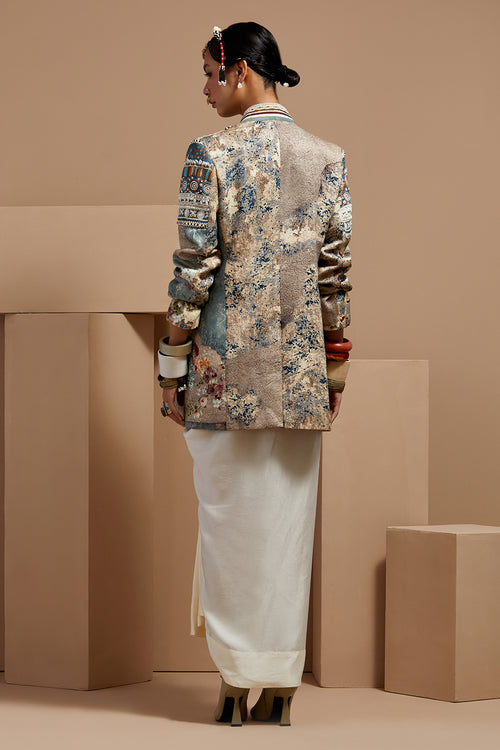 Multi Mogra Basque Shirt With Skirt and Open Dhana Jacket