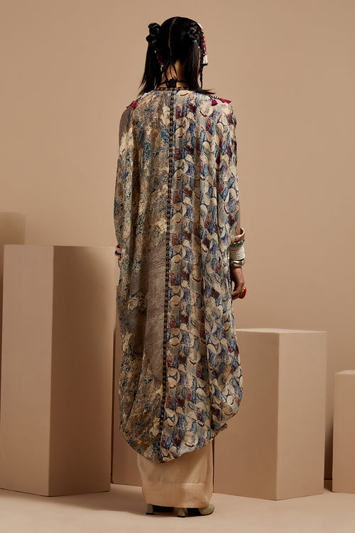 Ecru Basque Ritu Kaftan Dupatta Jacket Set