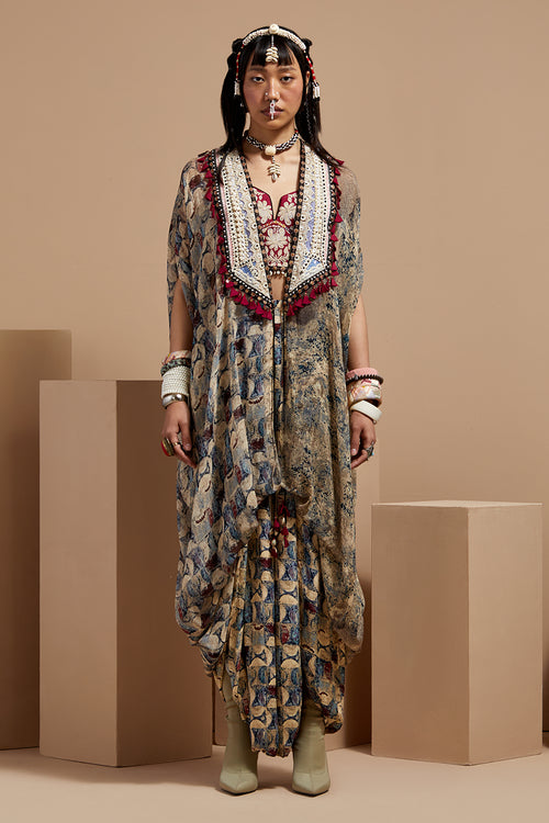 Multi Basque Corset Blouse With Pants and Ritu Kaftan Dupatta Jacket