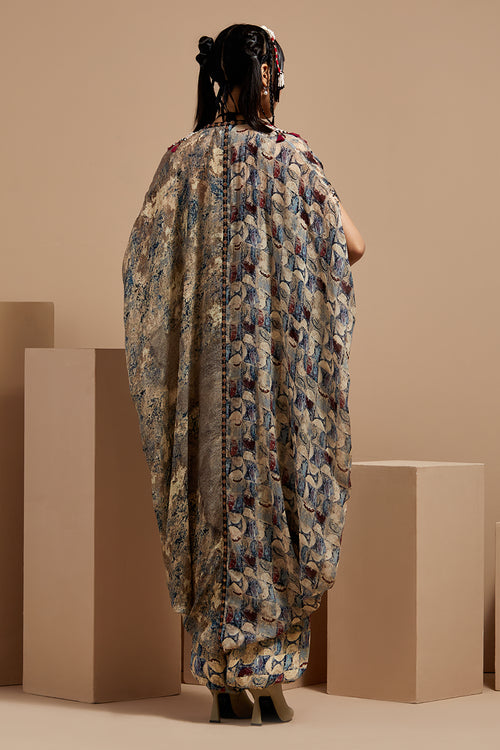 Multi Basque Corset Blouse With Pants and Ritu Kaftan Dupatta Jacket