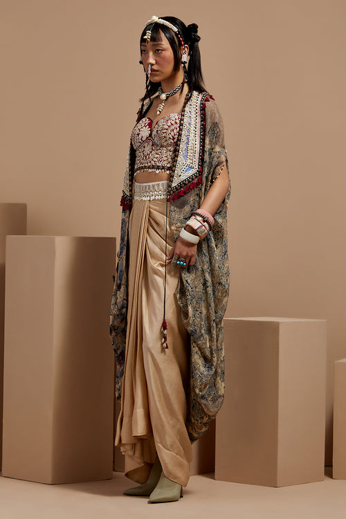 Ecru Basque Ritu Kaftan Dupatta Jacket Set