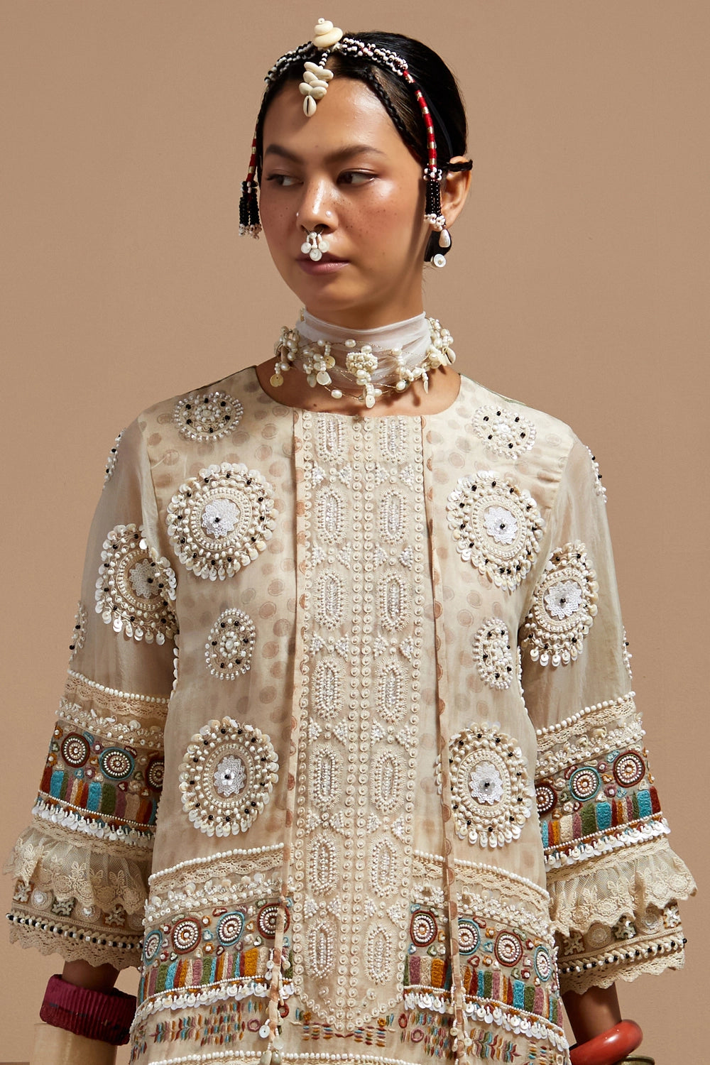 Mogra Basque Mitra Short Kurta With Drape Skirt