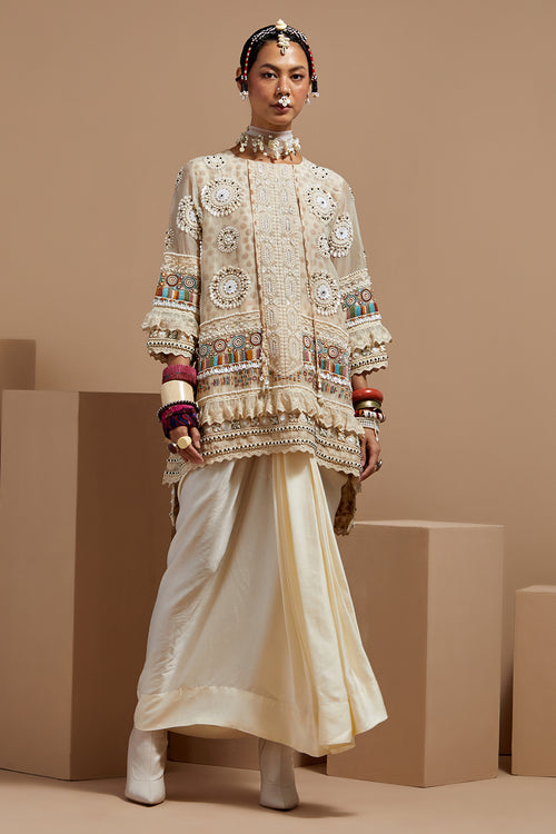 Mogra Basque Mitra Short Kurta With Drape Skirt