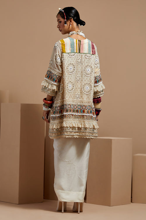 Mogra Basque Mitra Short Kurta With Drape Skirt