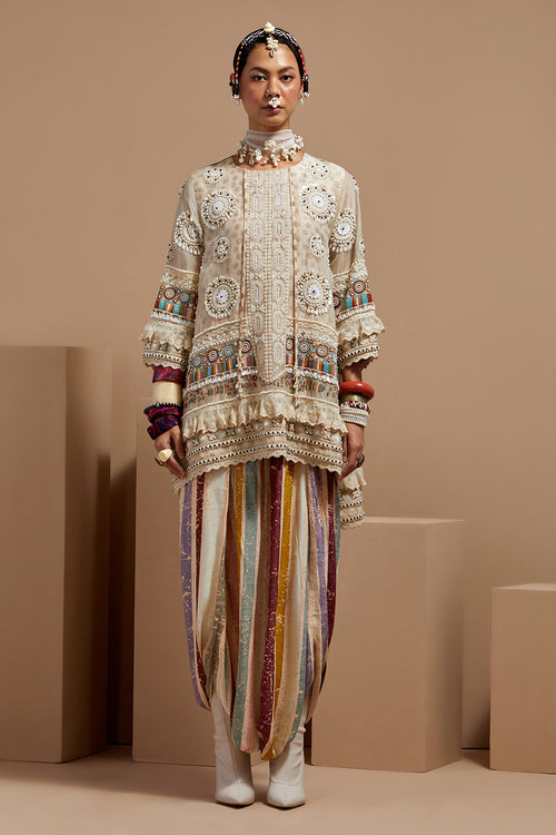Mogra Basque Mitra Short Kurta With Drape Pants