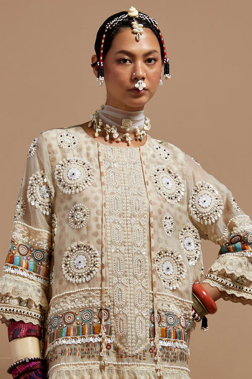 Mogra Basque Mitra Short Kurta With Drape Pants