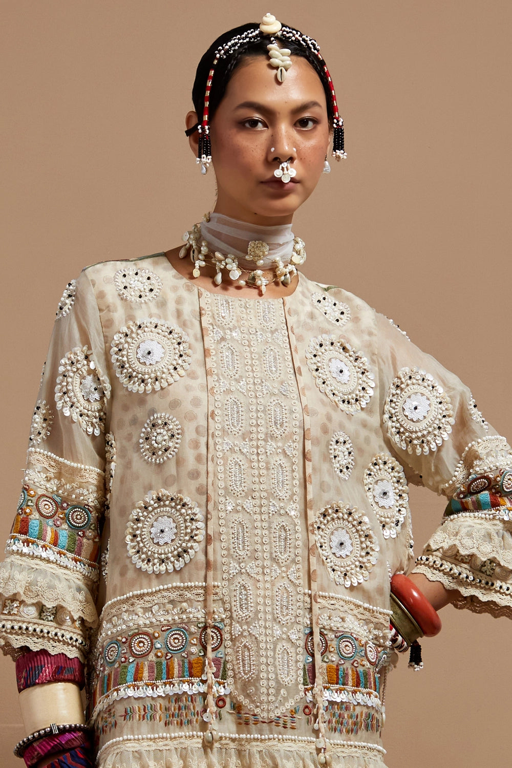 Mogra Basque Mitra Short Kurta With Drape Pants