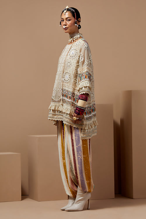 Mogra Basque Mitra Short Kurta With Drape Pants