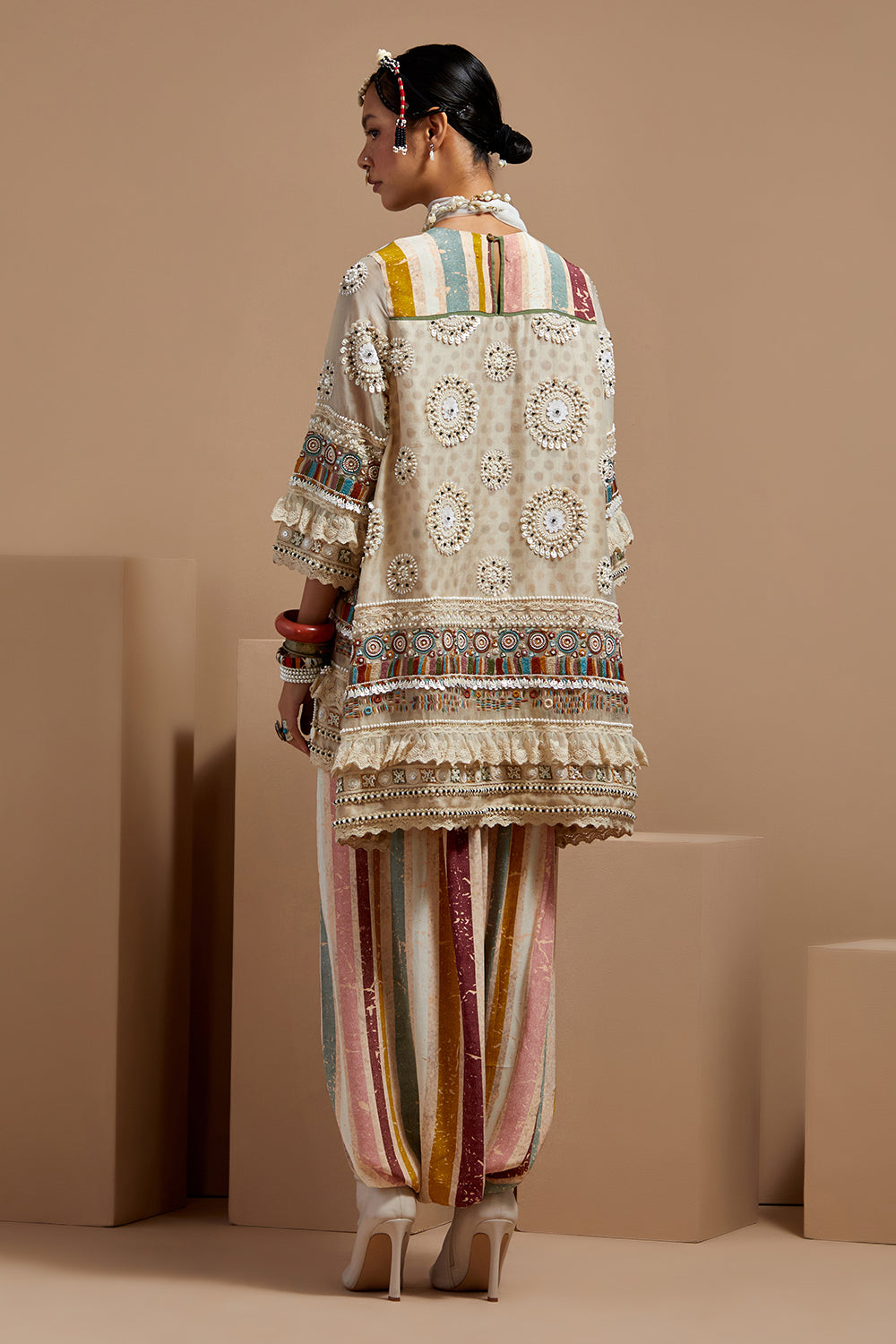Mogra Basque Mitra Short Kurta With Drape Pants