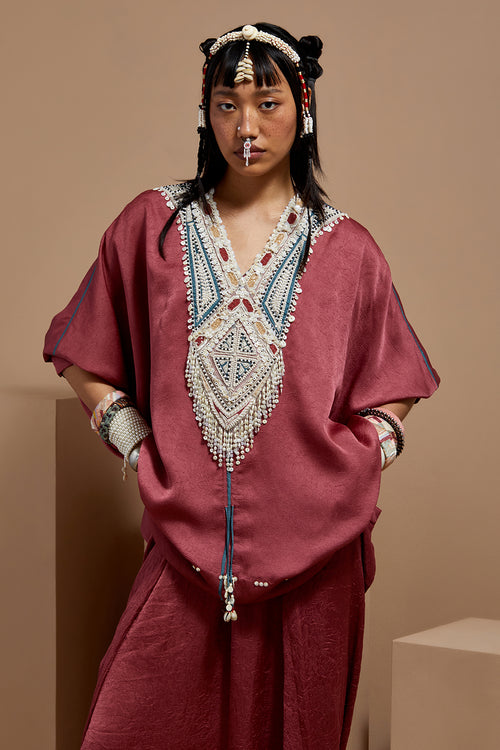 Old Rose  Basque Kuru Trapeze Kurta With Drape Pants