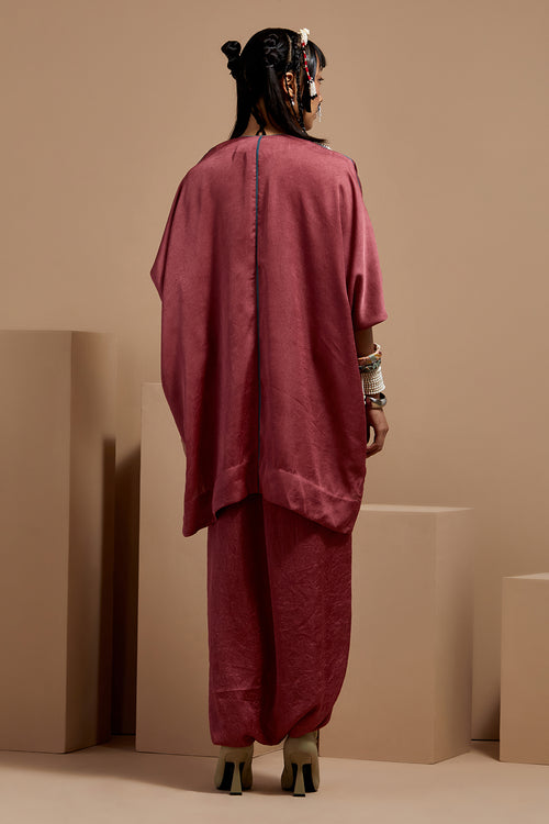 Old Rose  Basque Kuru Trapeze Kurta With Drape Pants