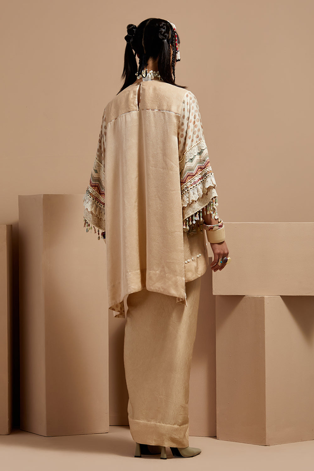 Ecru Basque Mitra Short Kurta Set With Dupatta