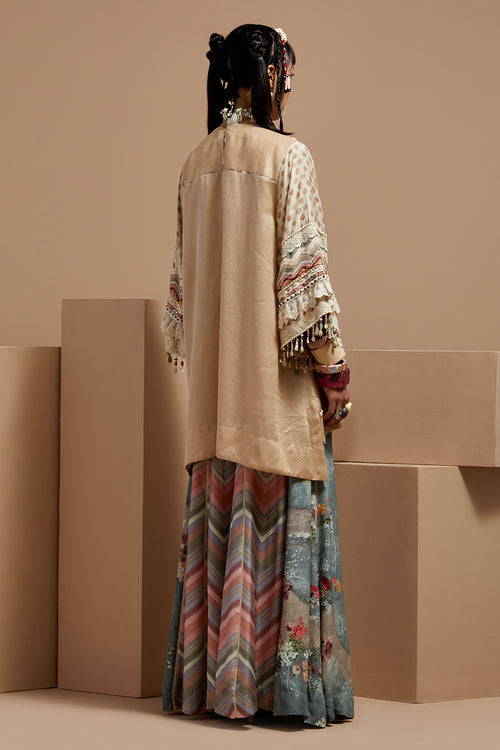 Ecru Basque Mitra Short Kurta With Flare Pants