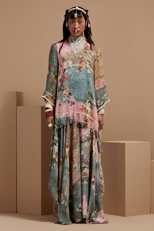 Multi Basque Mitra Short Kurta With Skirt