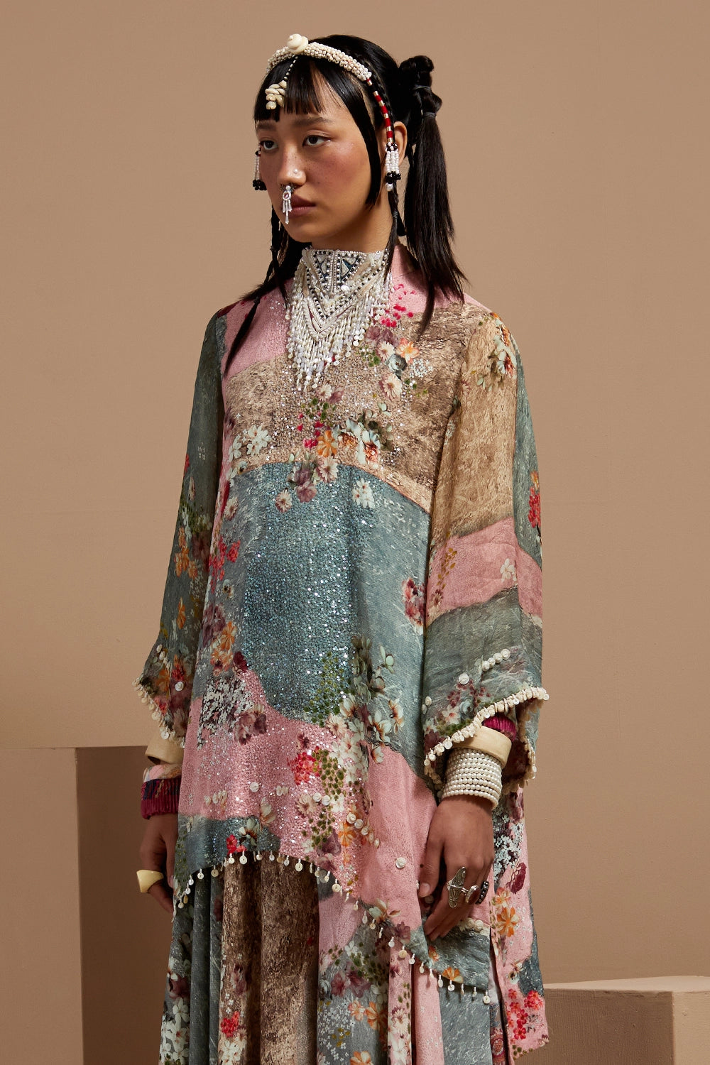 Multi Basque Mitra Short Kurta With Skirt