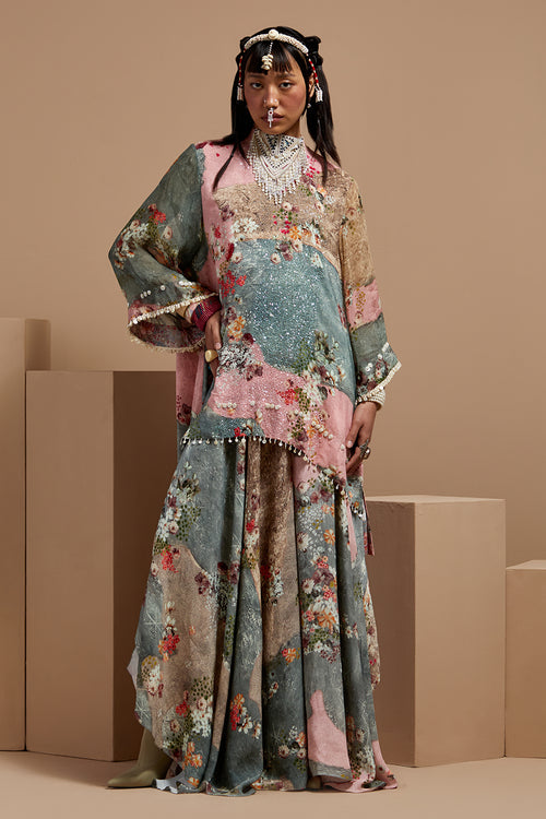 Multi Basque Mitra Short Kurta With Skirt