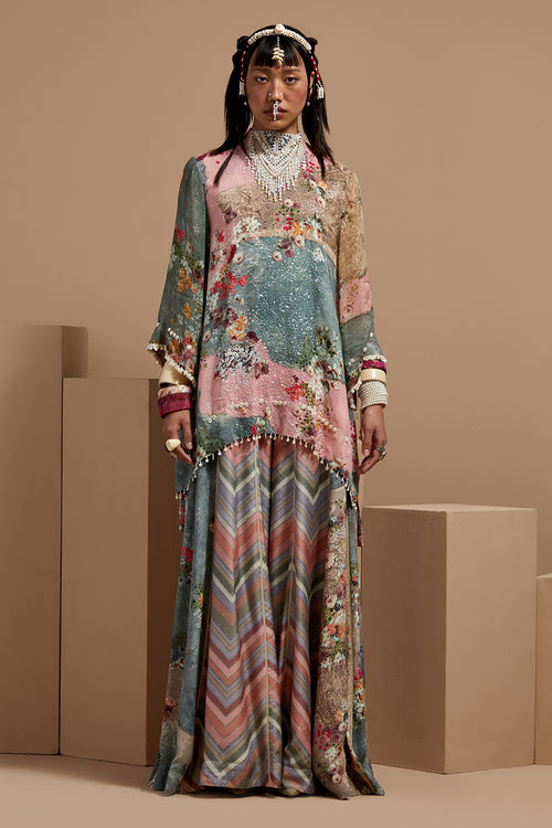 Multi Basque Mitra Short Kurta With Trousers