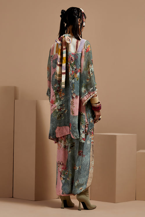Multi Basque Mitra Short Kurta With Drape Pants