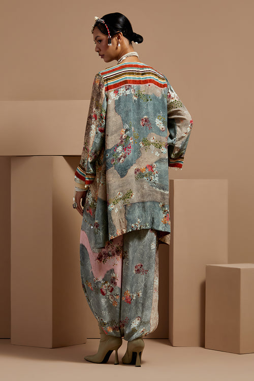 Multi Basque Mitra Embroidered Kurta With Drape Pants