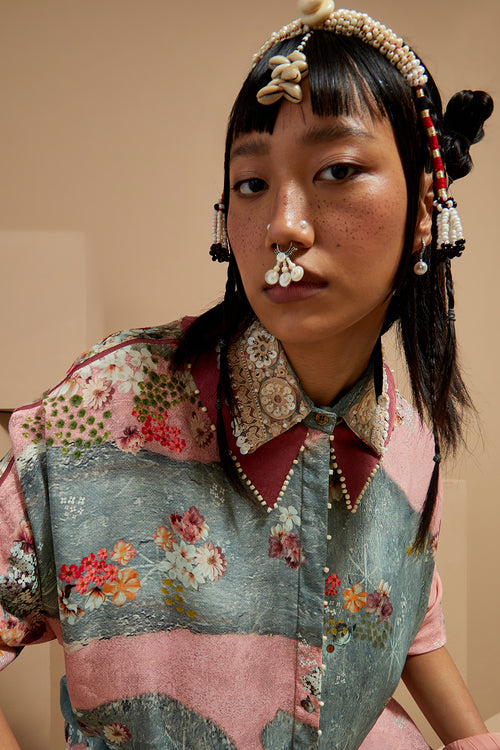 Multi Basque Mandala Shirt With Flare Pants