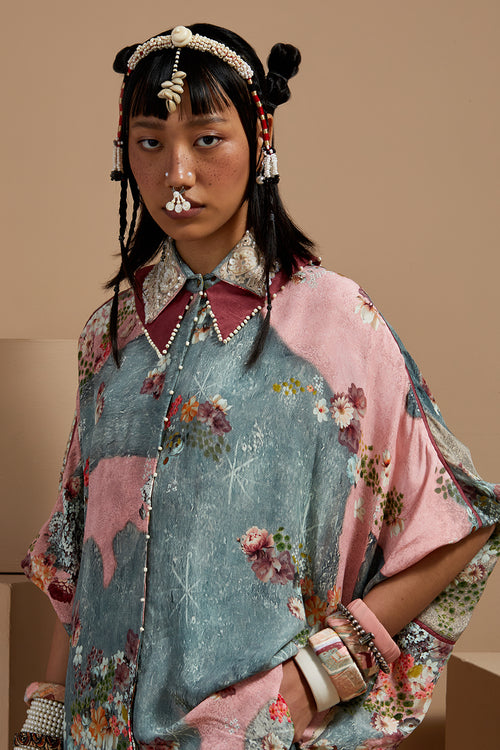 Multi Basque Mandala Shirt With Draped Pants