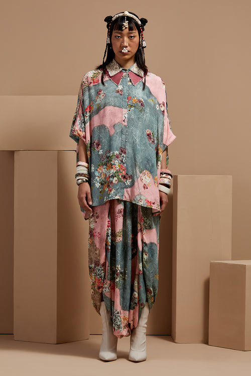 Multi Basque Mandala Shirt With Draped Pants