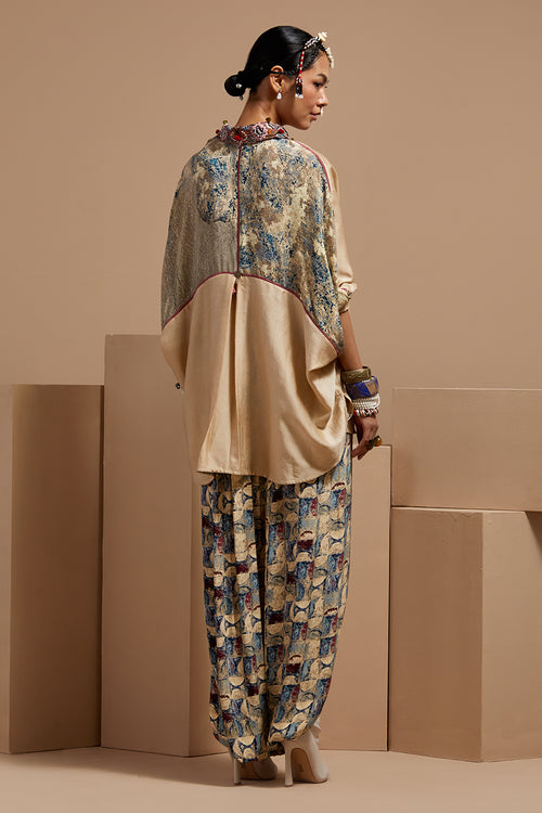 Ecru Basque Mandala Shirt With Draped Pants