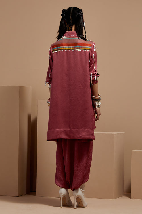 Old Rose Basque Atri Straight Shirt With Drape Pants