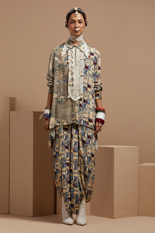 Multi Basque Atri Straight Shirt With Drape Trousers