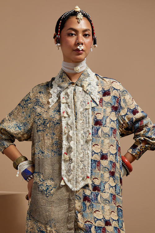 Multi Basque Atri Straight Shirt With Drape Trousers