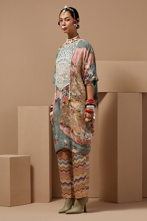 Multi Basque Ritu Kaftan Tunic With Stripe Pants