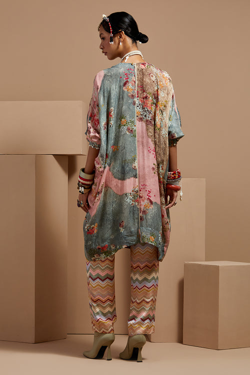 Multi Basque Ritu Kaftan Tunic With Stripe Pants