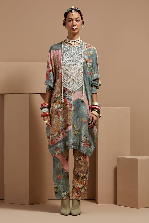 Multi Basque Ritu Kaftan Tunic With Printed Pants