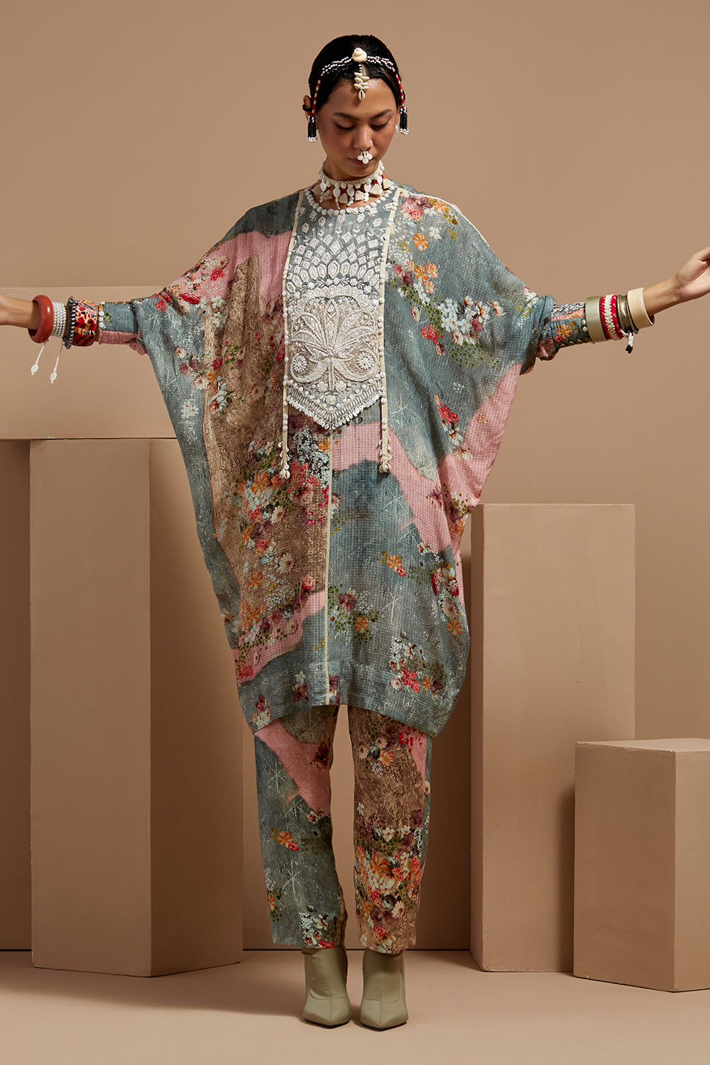Multi Basque Ritu Kaftan Tunic With Printed Pants
