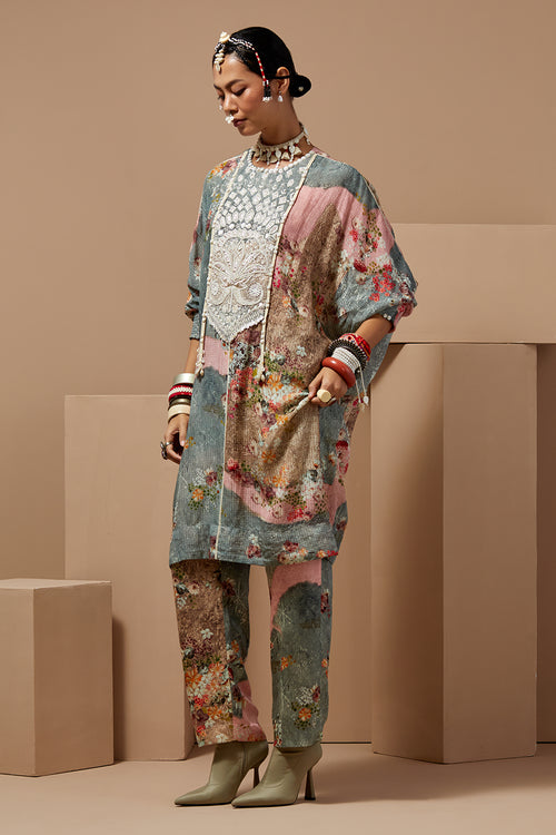 Multi Basque Ritu Kaftan Tunic With Printed Pants