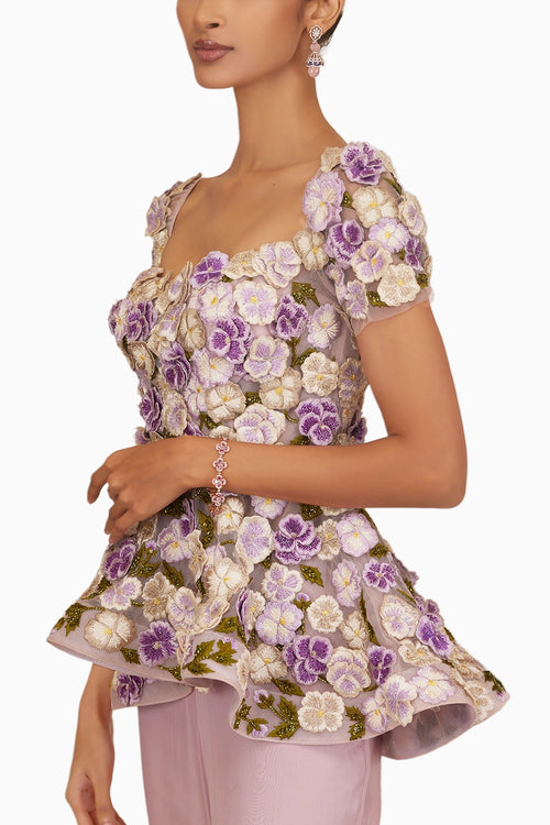 3D Pansy Peplum Top with Beaded Pants