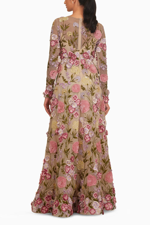Full Sleeves 3D Floral Embellished Ott Gown