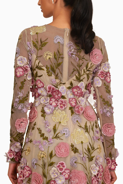 Full Sleeves 3D Floral Embellished Ott Gown