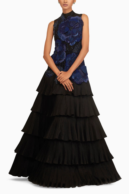 3D Floral Pleated Gown