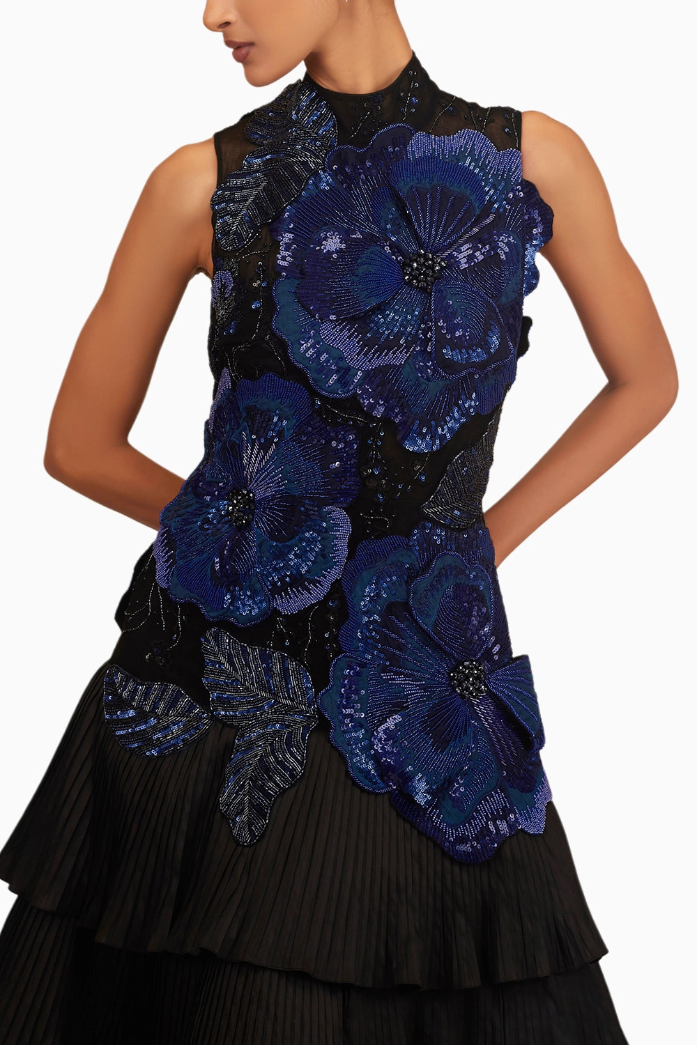 3D Floral Pleated Gown