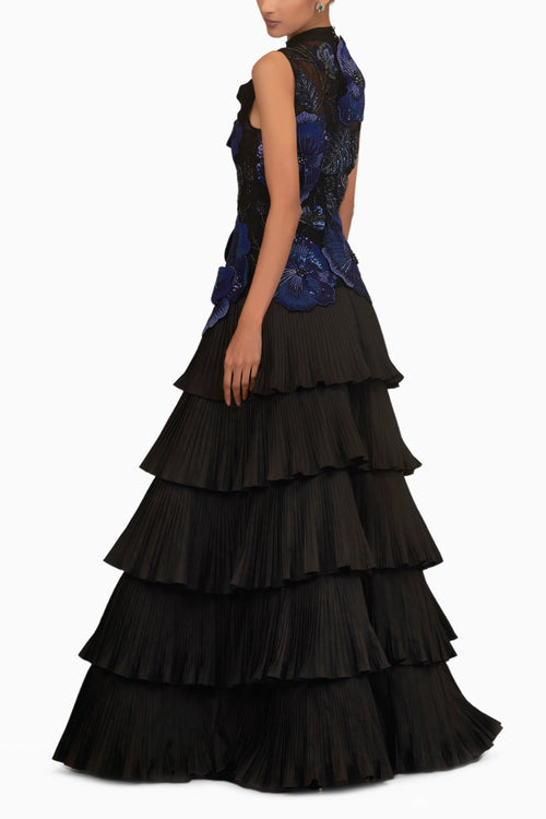 3D Floral Pleated Gown
